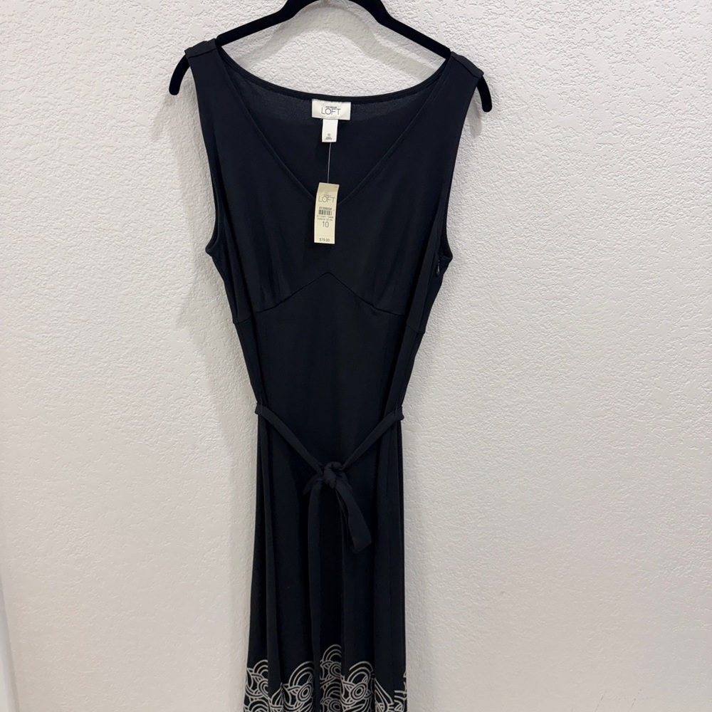 LOFT Black Midi Dress with White embroidery - Picture 2 of 4